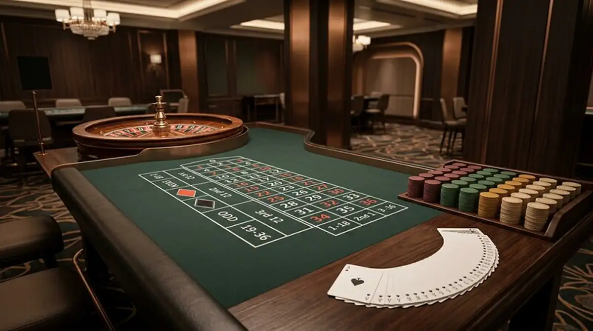 Live casino uden ROFUS - roulettebord med generiske spillebrikker